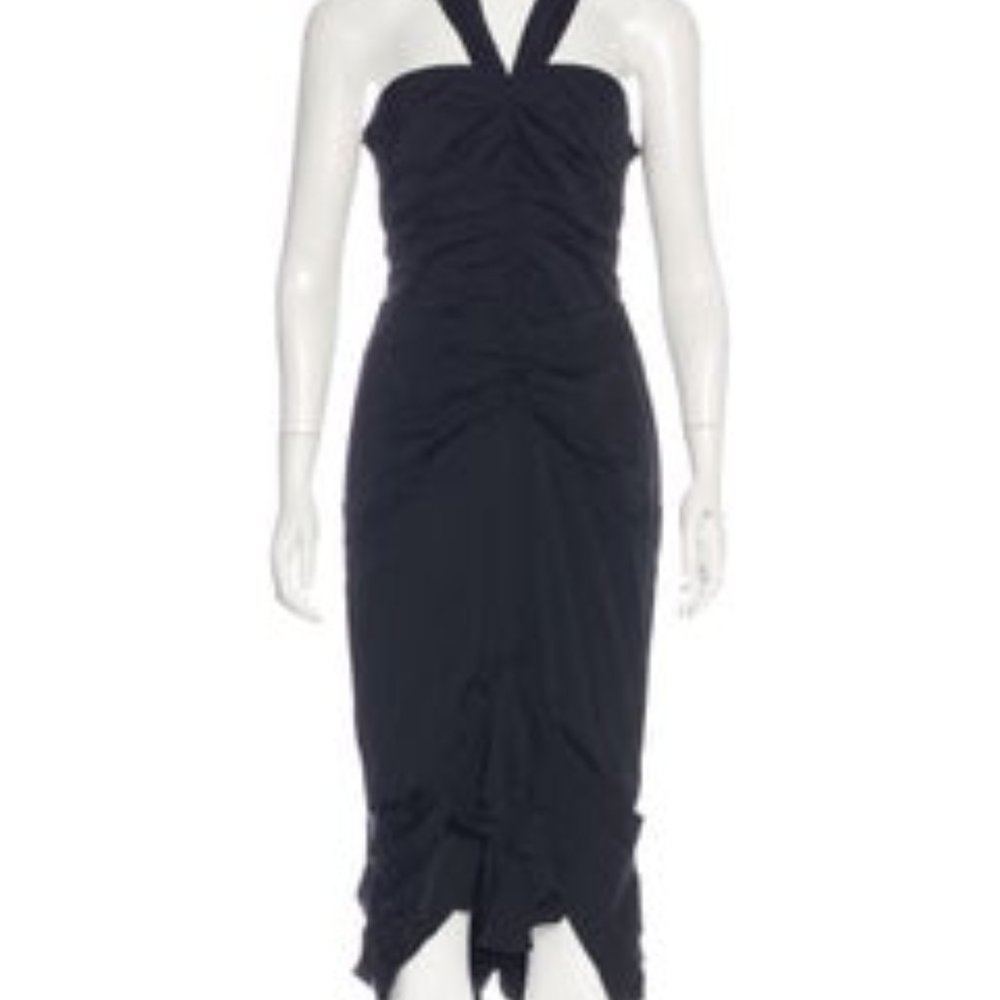 Zac Posen Black halter midi dress.